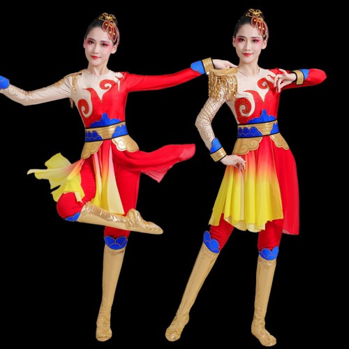 Chinese drum dragon lion performance costumes for women men China folk yangko dance costume gong and drum dance wear